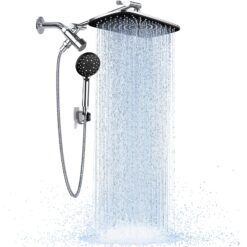 Veken High Pressure Rain Shower Head Combo with Extension Arm- Wide Showerhead with 6 Handheld Water Spray - Silver Chrome