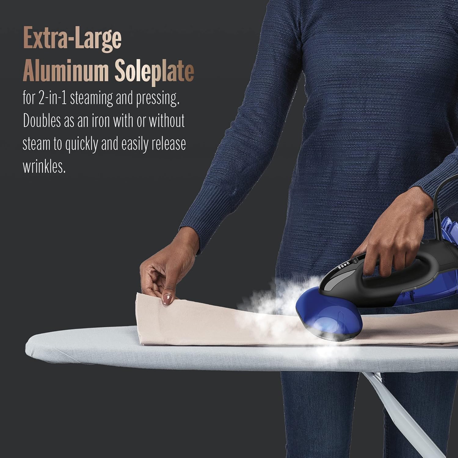 Conair 2-in-1 Handheld Steamer and Iron for Clothes, Turbo ExtremeSteam 1875W Garment Steamer and Clothing Iron,Black / Blue Conair 2-in-1 Handheld Steamer and Iron for Clothes, Turbo ExtremeSteam 1875W Garment Steamer and Clothing Iron,Black / Blue - Image 4