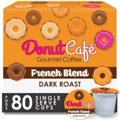 Donut Café – Gourmet Single Serve Coffee Pods for Keurig K-Cup Brewers, Dark Roast, French Roast Blend, 80 Count