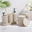 YMXYJM Bathroom Accessories Set, 6-Piece Bathroom Accessory Set, Toothbrush Holders Set, Soap Dispenser (Beige)