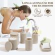 YMXYJM Bathroom Accessories Set, 6-Piece Bathroom Accessory Set, Toothbrush Holders Set, Soap Dispenser (Beige)