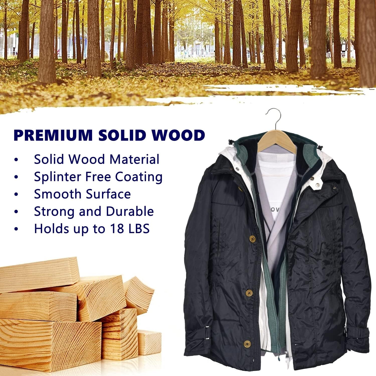 Amber Home 30 Pack Wooden Coat Hangers, Natural Wood Suit Hangers with Non Slip Pant Bar (Natural, 30) Amber Home 30 Pack Wooden Coat Hangers, Natural Wood Suit Hangers with Non Slip Pant Bar (Natural, 30) - Image 2