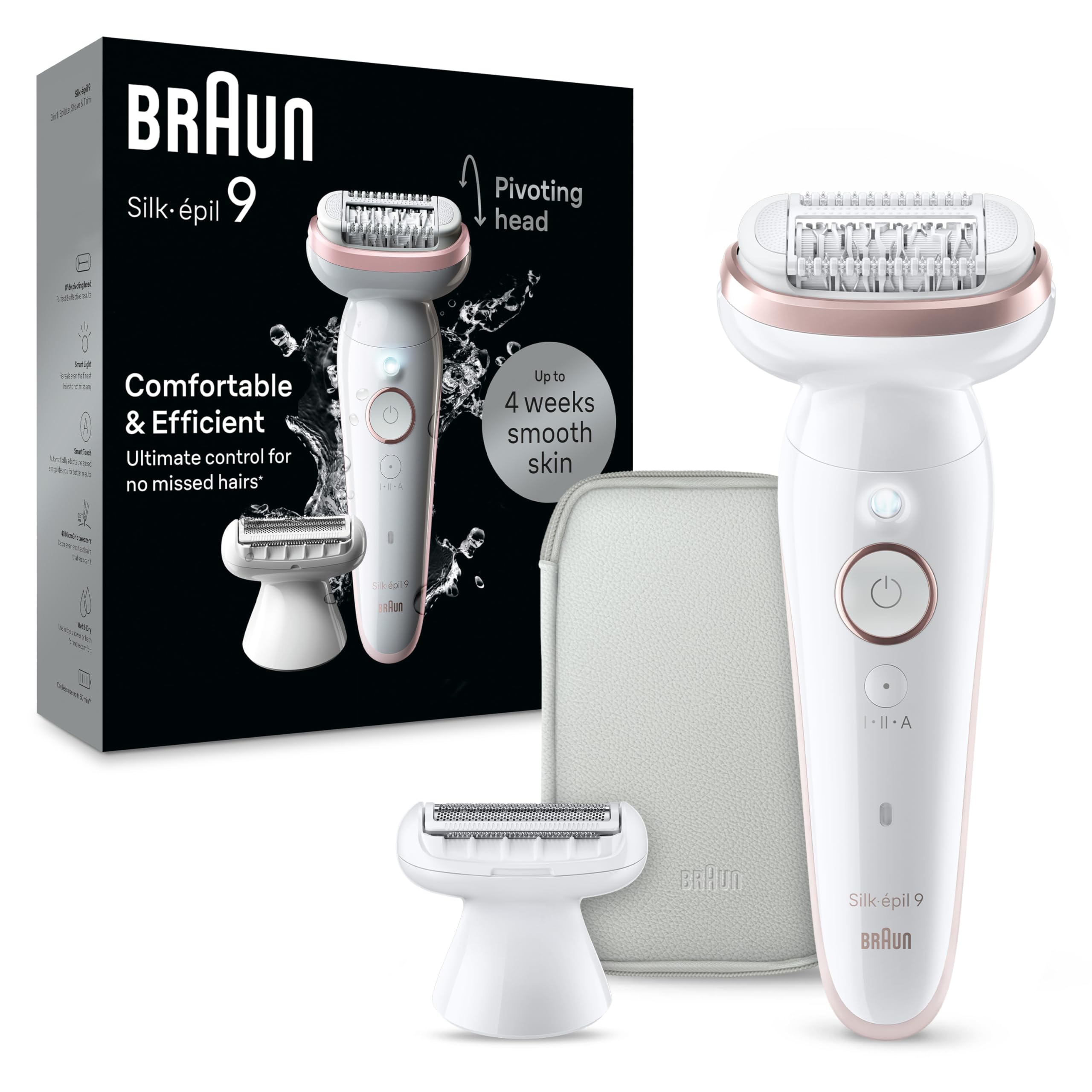 Braun Epilator Silk-épil 9, Hair Removal Device, Women Shaver & Trimmer, Pivoting Head, Wet and Dry Epilator, SES9-030 Braun Epilator Silk-épil 9, Hair Removal Device, Women Shaver & Trimmer, Pivoting Head, Wet and Dry Epilator, SES9-030