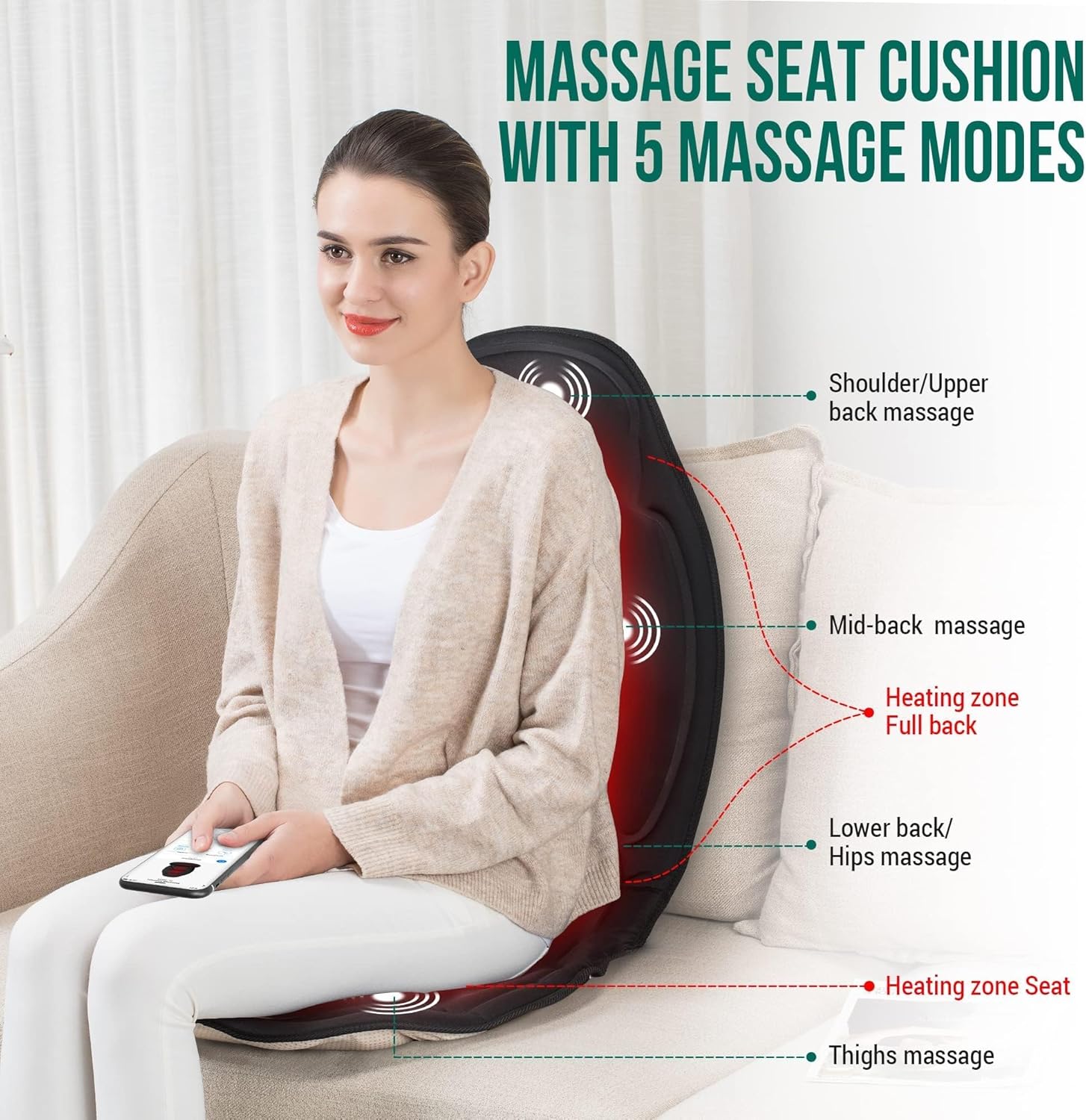 Snailax Vibration Back Massager with Heat, Massage Seat Cushion with 6 Vibrating Motors and 2 Heat Levels Snailax Vibration Back Massager with Heat, Massage Seat Cushion with 6 Vibrating Motors and 2 Heat Levels - Image 7
