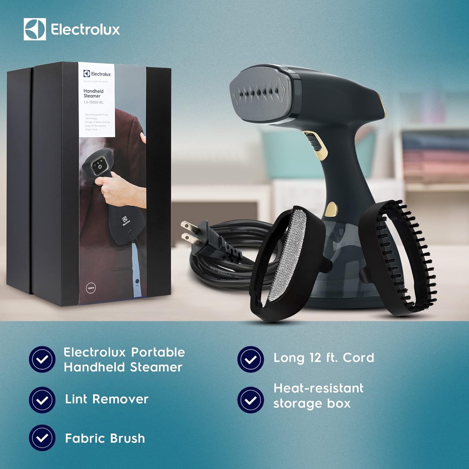 Electrolux Steamer for Clothes, 1500 Watt Portable Handheld Fabric and Garment Steamer with Lint Remover & Fabric Brush, Black Electrolux Steamer for Clothes, 1500 Watt Portable Handheld Fabric and Garment Steamer with Lint Remover & Fabric Brush, Black - Image 4