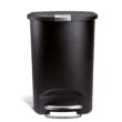 simplehuman 50 Liter, 13 Gallon Semi-Round Kitchen Step Trash Can with Secure Slide Lock, Black Plastic