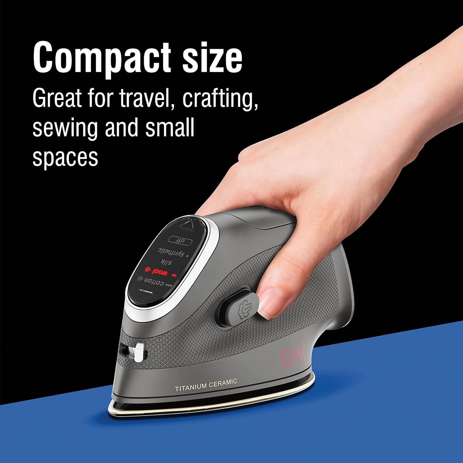 CHI Mini Steam Iron for Clothes, Sewing, Crafting and Travel with Titanium Infused Ceramic Soleplate, 1000 Watts, XL 10’ Cord, Black (13120) CHI Mini Steam Iron for Clothes, Sewing, Crafting and Travel with Titanium Infused Ceramic Soleplate, 1000 Watts, XL 10’ Cord, Black (13120) - Image 7