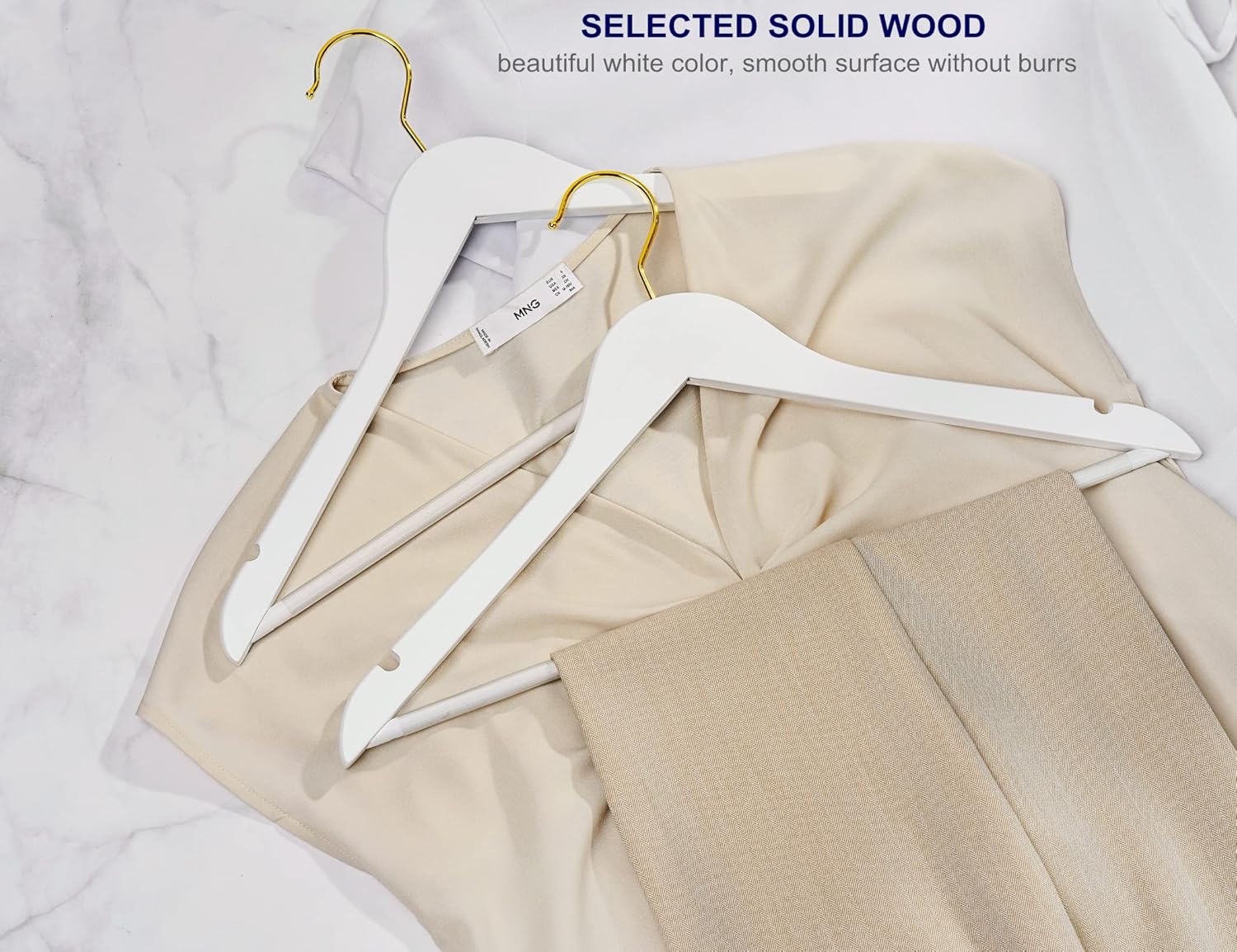 Amber Home 30 Pack Solid Wood Suit Coat Hangers, Smooth White Finish Wooden Dress Hangers with Non Slip Pant Bar (White+Gold, 30) Amber Home 30 Pack Solid Wood Suit Coat Hangers, Smooth White Finish Wooden Dress Hangers with Non Slip Pant Bar (White+Gold, 30) - Image 5