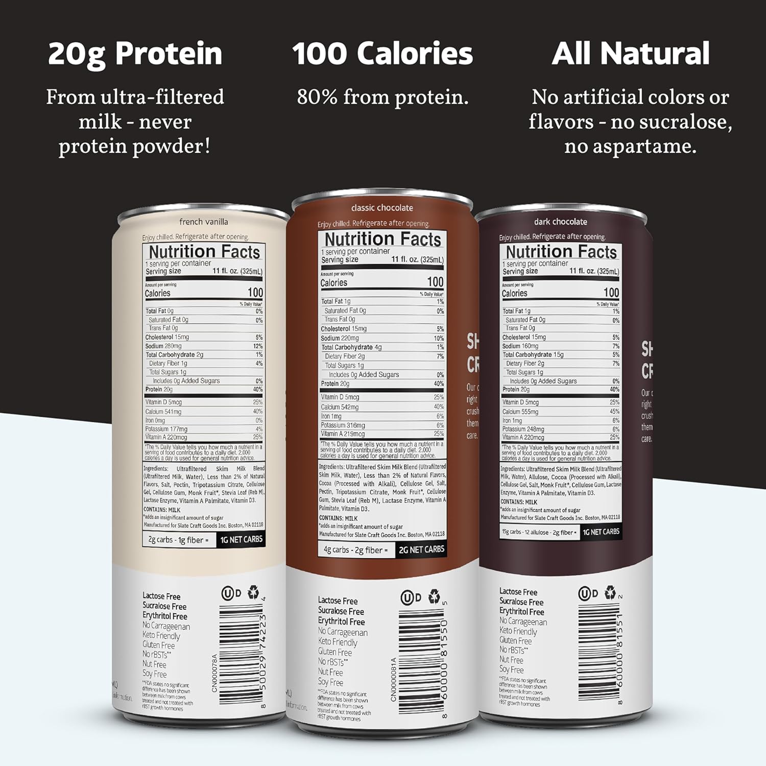 Slate Milk - Core Variety Pack - Classic Chocolate, Dark Chocolate, French Vanilla - 11 fl oz, 12 Cans Slate Milk - Core Variety Pack - Classic Chocolate, Dark Chocolate, French Vanilla - 11 fl oz, 12 Cans - Image 3