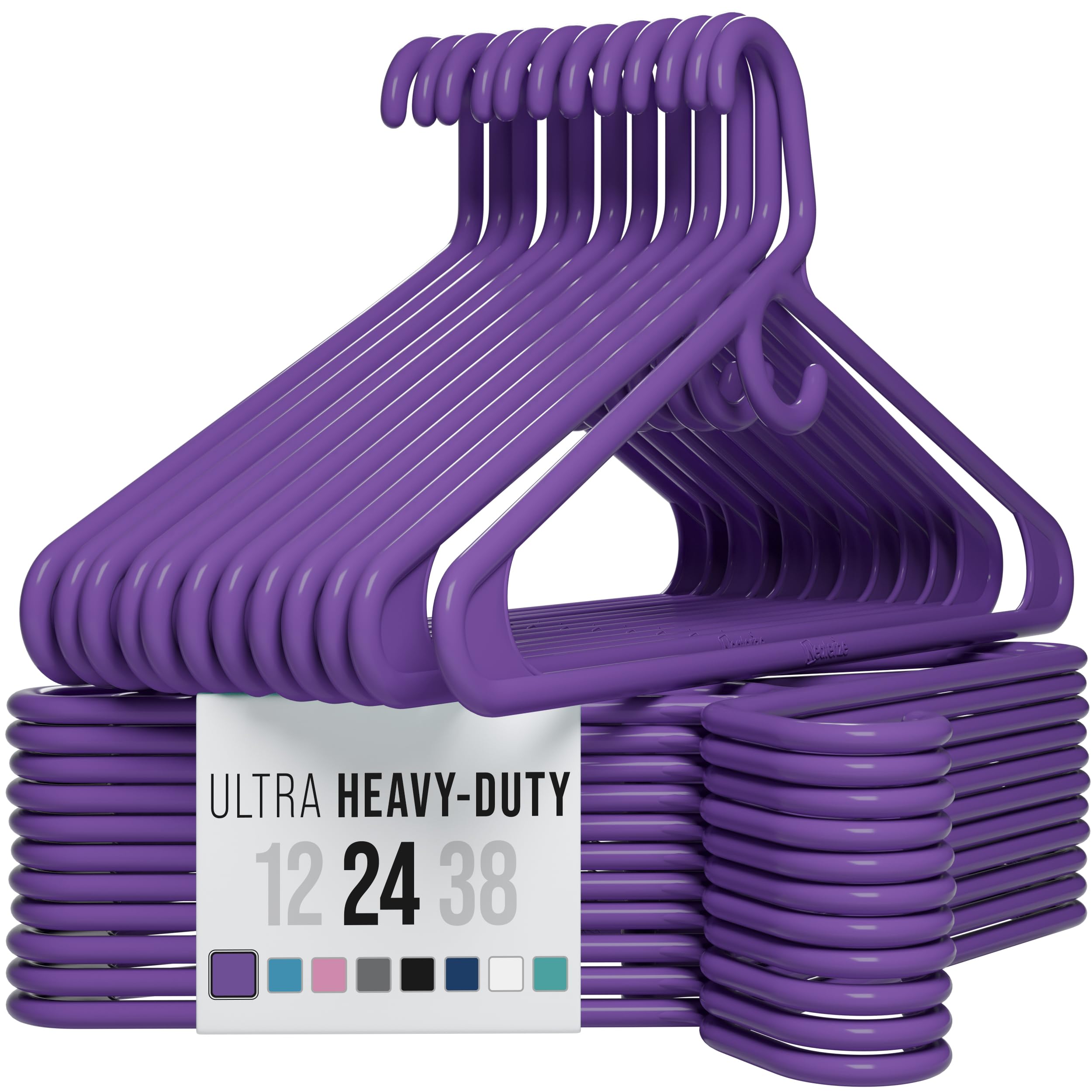 NEATERIZE Ultra Heavy Duty Plastic Clothes Hangers - Purple - Durable Coat, Suit and Clothes Hanger. Perchas De Ropa (24 Pack - Purple) NEATERIZE Ultra Heavy Duty Plastic Clothes Hangers - Purple - Durable Coat, Suit and Clothes Hanger. Perchas De Ropa (24 Pack - Purple)