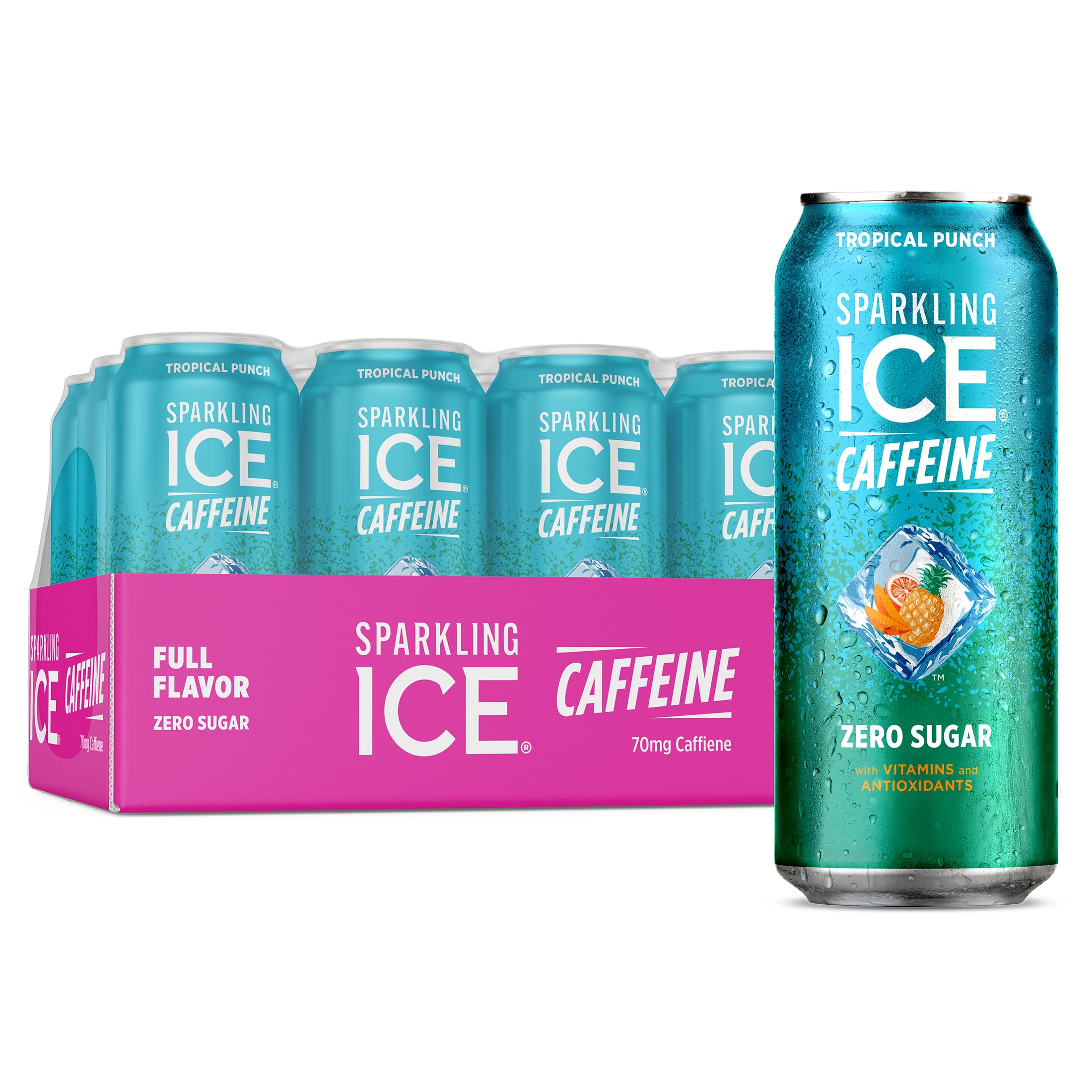 Sparkling Ice Caffeine Tropical Punch Sparkling Water with Caffeine, Zero Sugar, with Antioxidants and Vitamins,16 fl oz Cans (Pack Of 12) Sparkling Ice Caffeine Tropical Punch Sparkling Water with Caffeine, Zero Sugar, with Antioxidants and Vitamins,16 fl oz Cans (Pack Of 12)