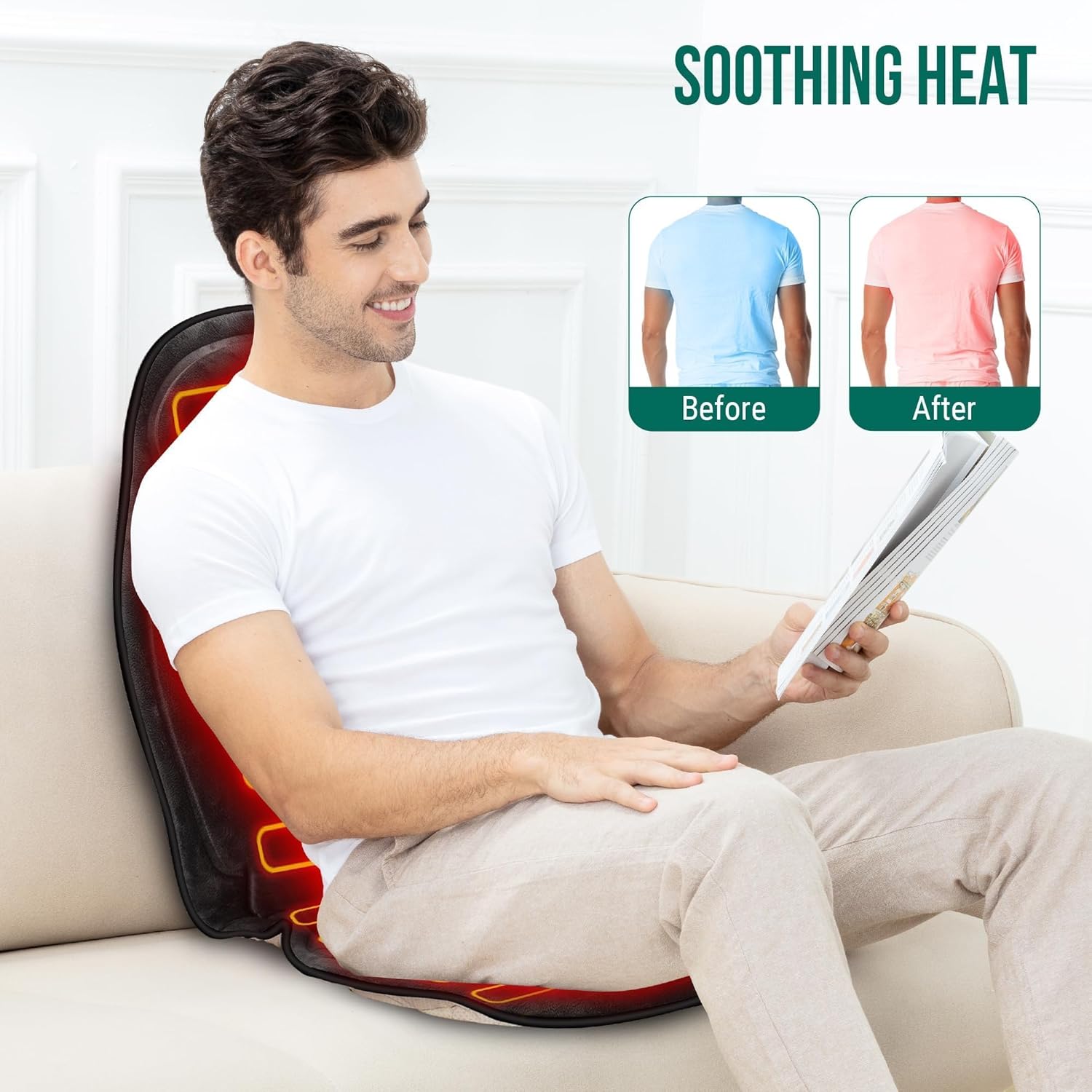 Snailax Vibration Back Massager with Heat, Massage Seat Cushion with 6 Vibrating Motors and 2 Heat Levels Snailax Vibration Back Massager with Heat, Massage Seat Cushion with 6 Vibrating Motors and 2 Heat Levels - Image 5