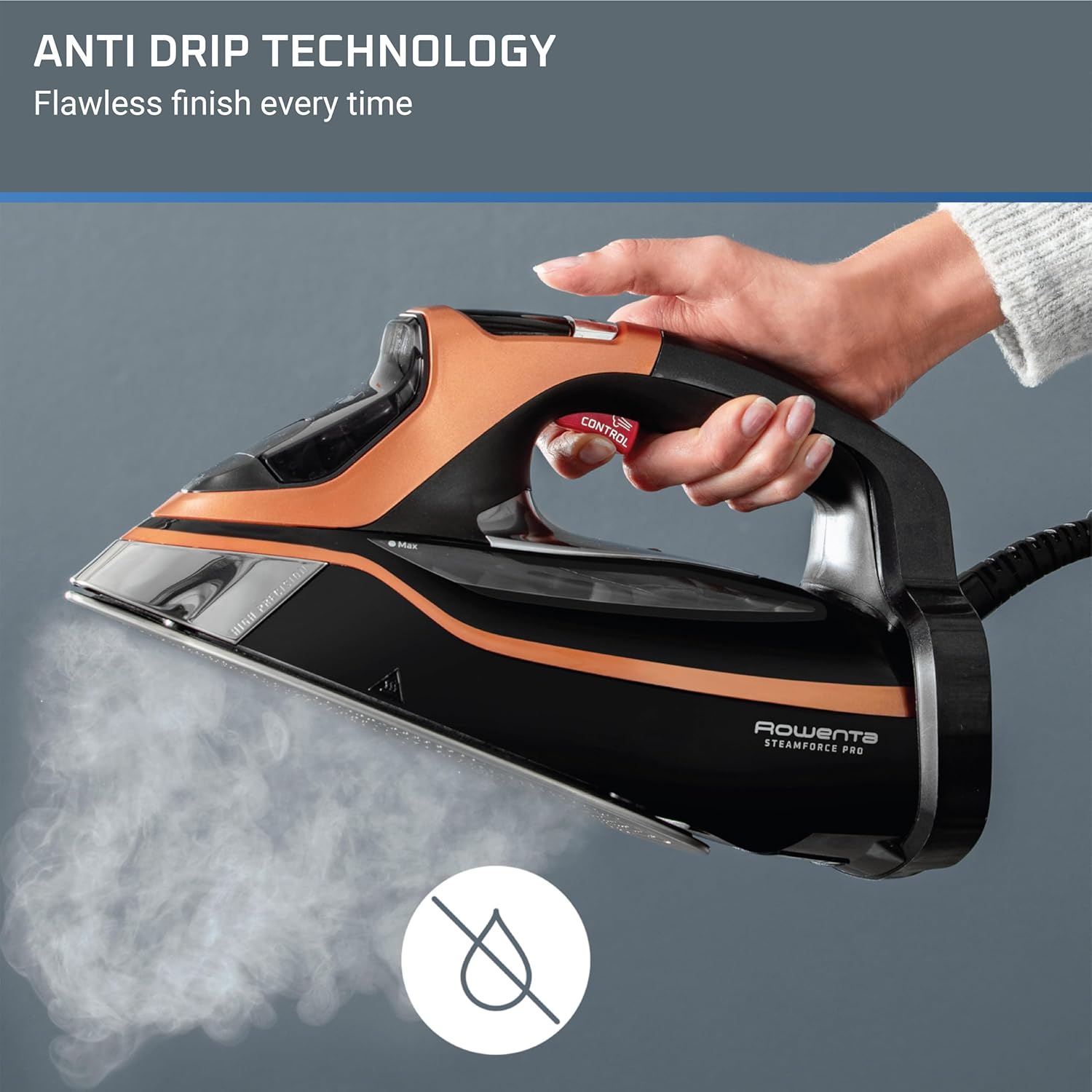 Rowenta Iron Steam Force Pro Stainless Steel Soleplate Steam Iron for Clothes, 400 Microsteam Holes, 1850 Watts Rowenta Iron Steam Force Pro Stainless Steel Soleplate Steam Iron for Clothes, 400 Microsteam Holes, 1850 Watts - Image 3