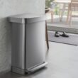 simplehuman 45 Liter, 12 Gallon Rectangular Hands-Free Kitchen Step Trash Can with Soft-Close Lid, Brushed Stainless Steel