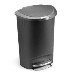 simplehuman 50 Liter, 13 Gallon Semi-Round Kitchen Step Trash Can with Secure Slide Lock, Grey Plastic