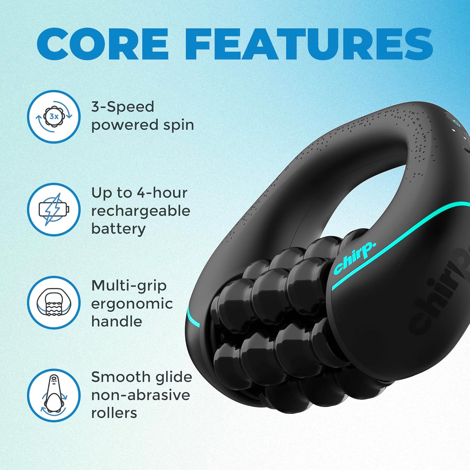 Chirp RPM Mini - Rolling Percussive Massager, Percussive Therapy, Whole Body Relief, Deep Tissue and Muscle Recovery, 3-Speed Spin Chirp RPM Mini - Rolling Percussive Massager, Percussive Therapy, Whole Body Relief, Deep Tissue and Muscle Recovery, 3-Speed Spin - Image 6