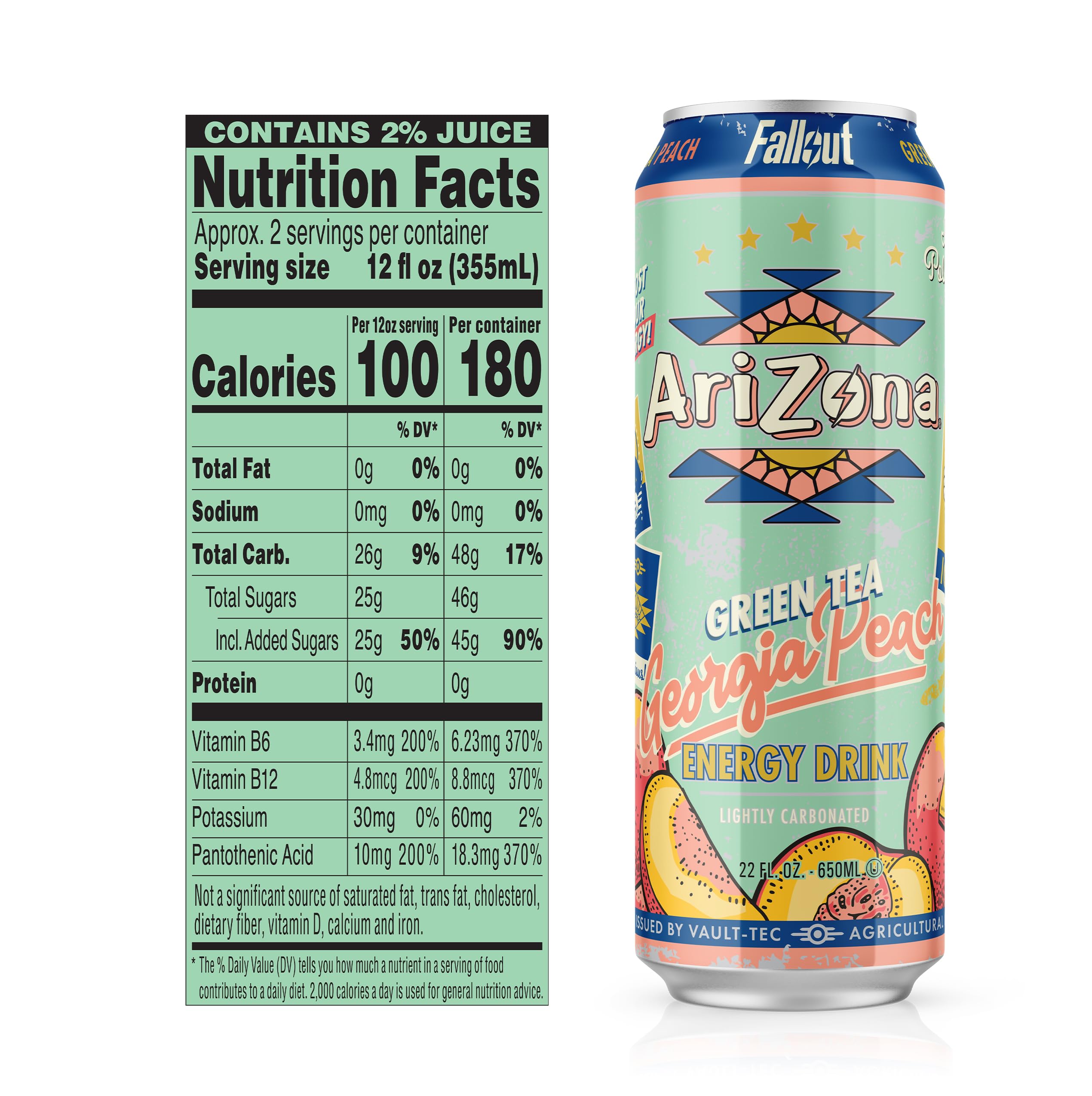 AriZona x Fallout Georgia Peach Green Tea - 234mg Natural Caffeine per Can AriZona x Fallout Georgia Peach Green Tea - 234mg Natural Caffeine per Can - Image 2