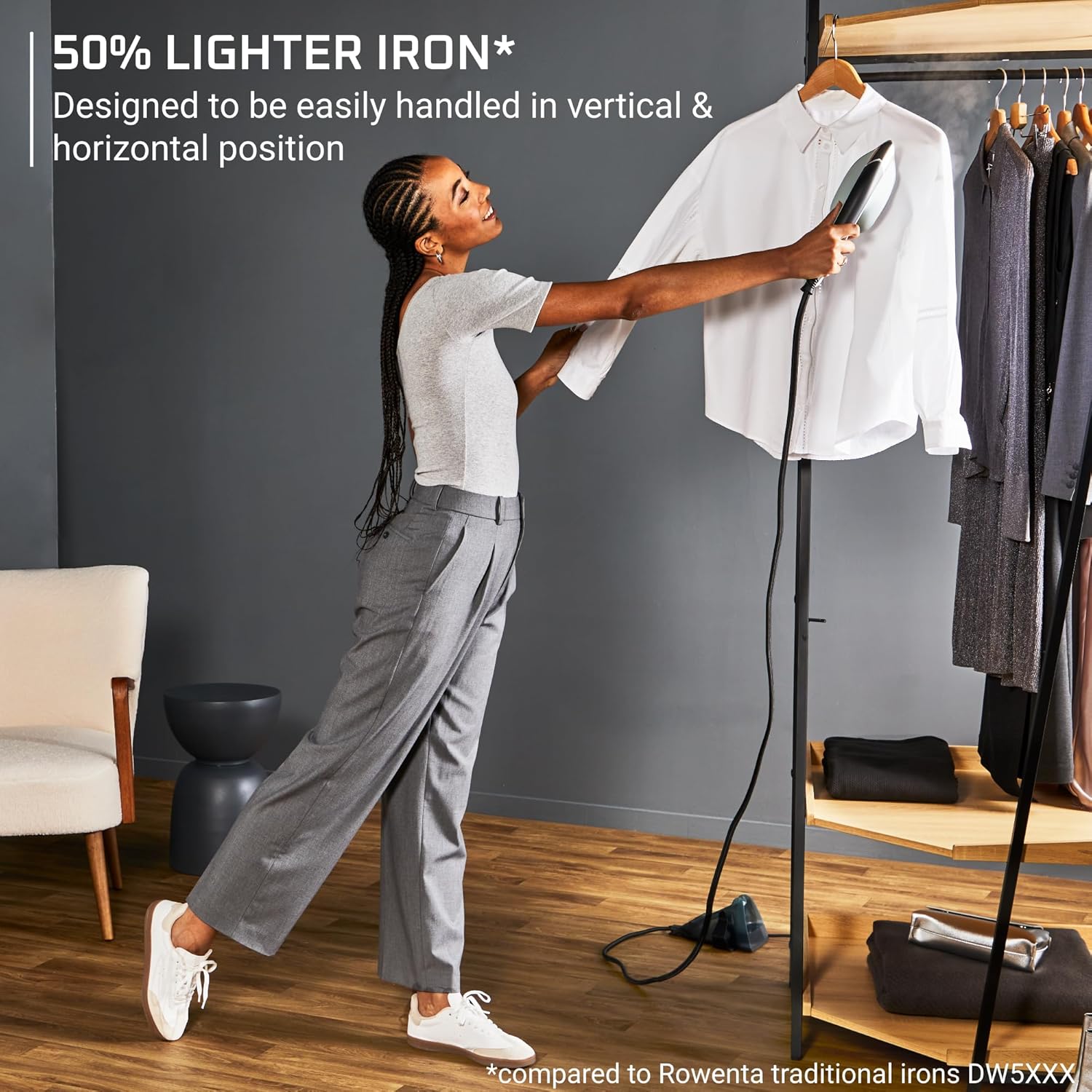 Rowenta 2-in-1 Duo Force Iron and Steamer for Clothes, 1700W Steam Iron, Stainless Steel Soleplate, Ultra-lightweight, Black & Green Rowenta 2-in-1 Duo Force Iron and Steamer for Clothes, 1700W Steam Iron, Stainless Steel Soleplate, Ultra-lightweight, Black & Green - Image 6