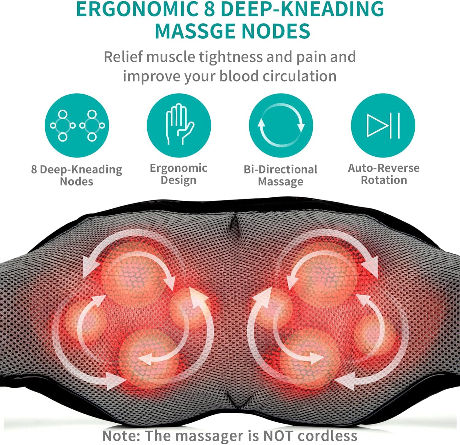 Shiatsu Neck and Back Massager with Soothing Heat, Nekteck Electric Deep Tissue 3D Kneading Massage Pillow Shiatsu Neck and Back Massager with Soothing Heat, Nekteck Electric Deep Tissue 3D Kneading Massage Pillow - Image 9