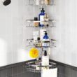 SEIRIONE Rustproof Shower Corner Caddy Organizer for Bathroom, 4 Adjustable Shelves with Tension Pole