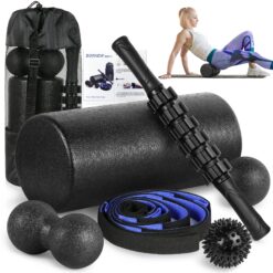 BORNEW Foam Roller Set - High Density Back Roller, Muscle Roller Stick,2 Foot Fasciitis Ball