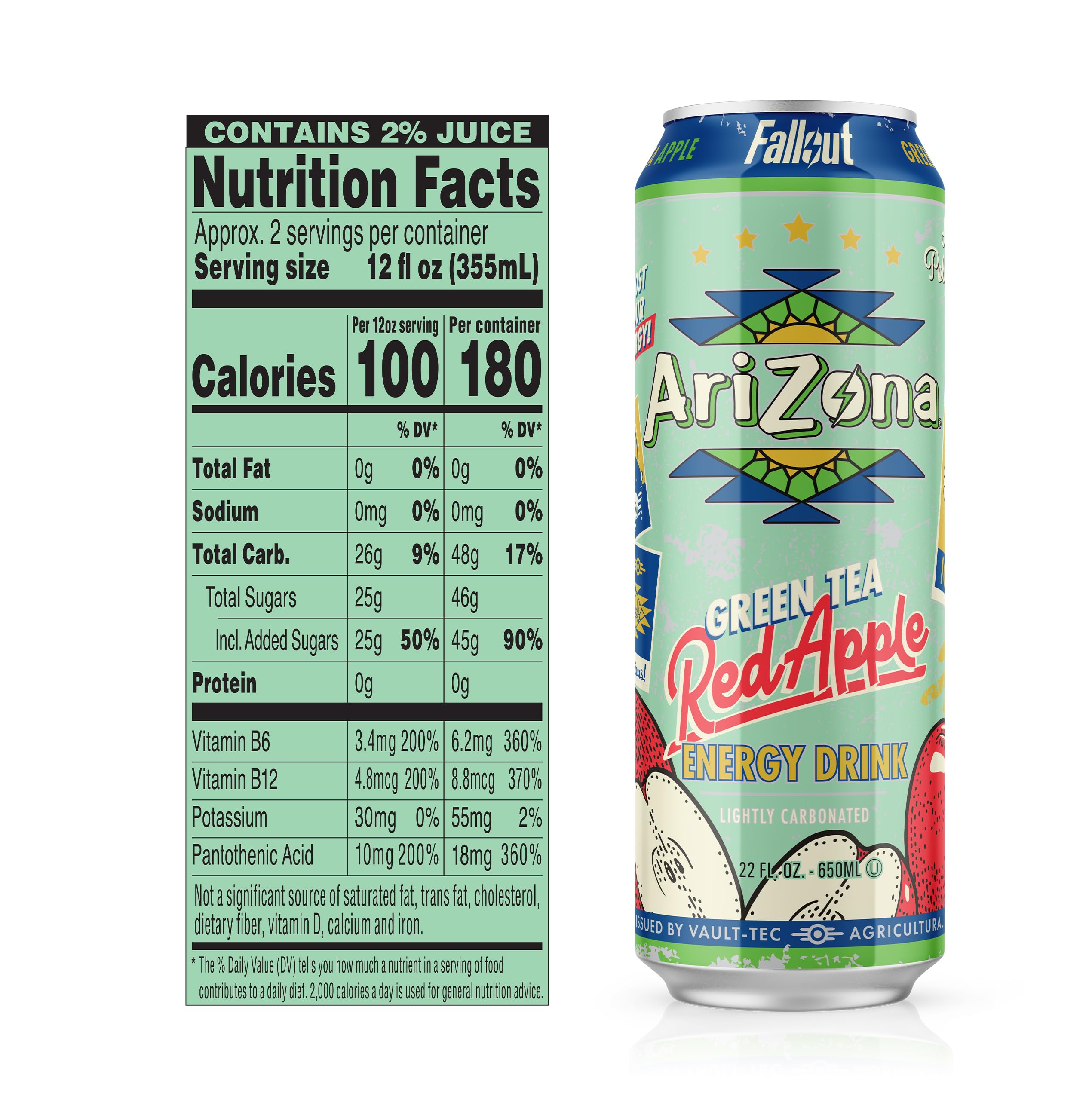AriZona x Fallout Red Apple Green Tea Energy Drink - 234mg Natural Caffeine per Can AriZona x Fallout Red Apple Green Tea Energy Drink - 234mg Natural Caffeine per Can - Image 2