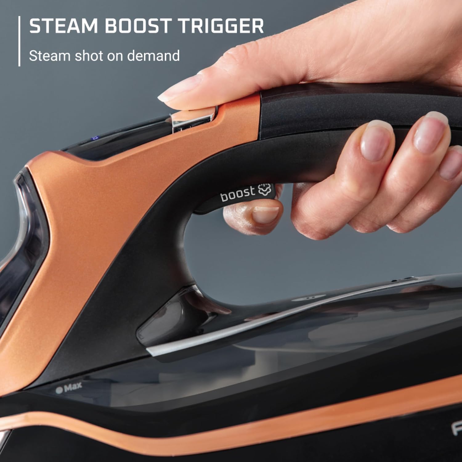 Rowenta Iron Steam Force Pro Steam Iron for Clothes 1850 watts, 5 presets Smart Screen, Stainless Steel Soleplate, Black Copper Rowenta Iron Steam Force Pro Steam Iron for Clothes 1850 watts, 5 presets Smart Screen, Stainless Steel Soleplate, Black Copper - Image 2