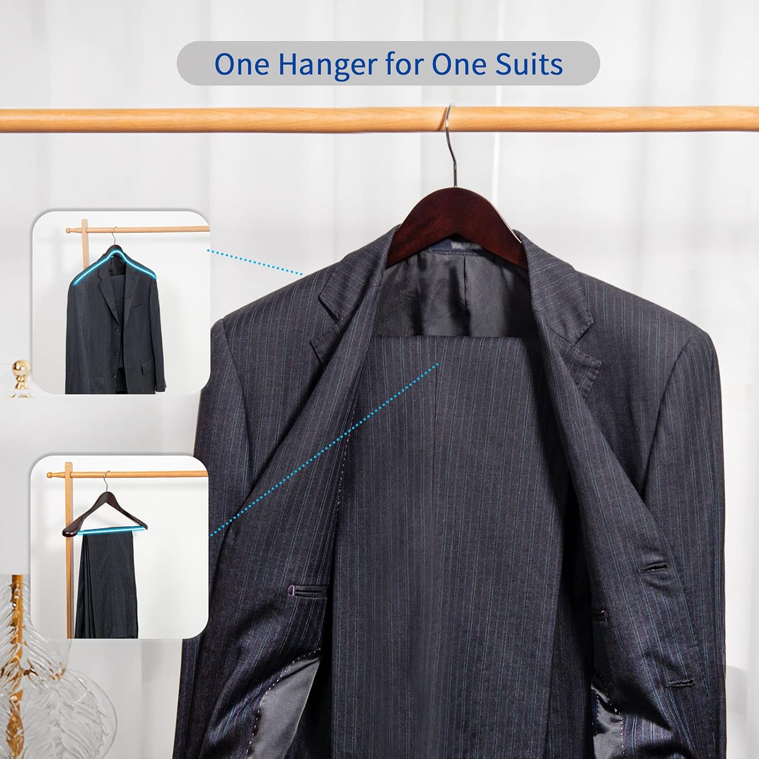 Nature Smile Luxury Mahogany Wooden Suit Hangers - 6 Pack - Wood Coat Hangers, Jacket Outerwear Shirt Hangers Nature Smile Luxury Mahogany Wooden Suit Hangers - 6 Pack - Wood Coat Hangers, Jacket Outerwear Shirt Hangers - Image 4