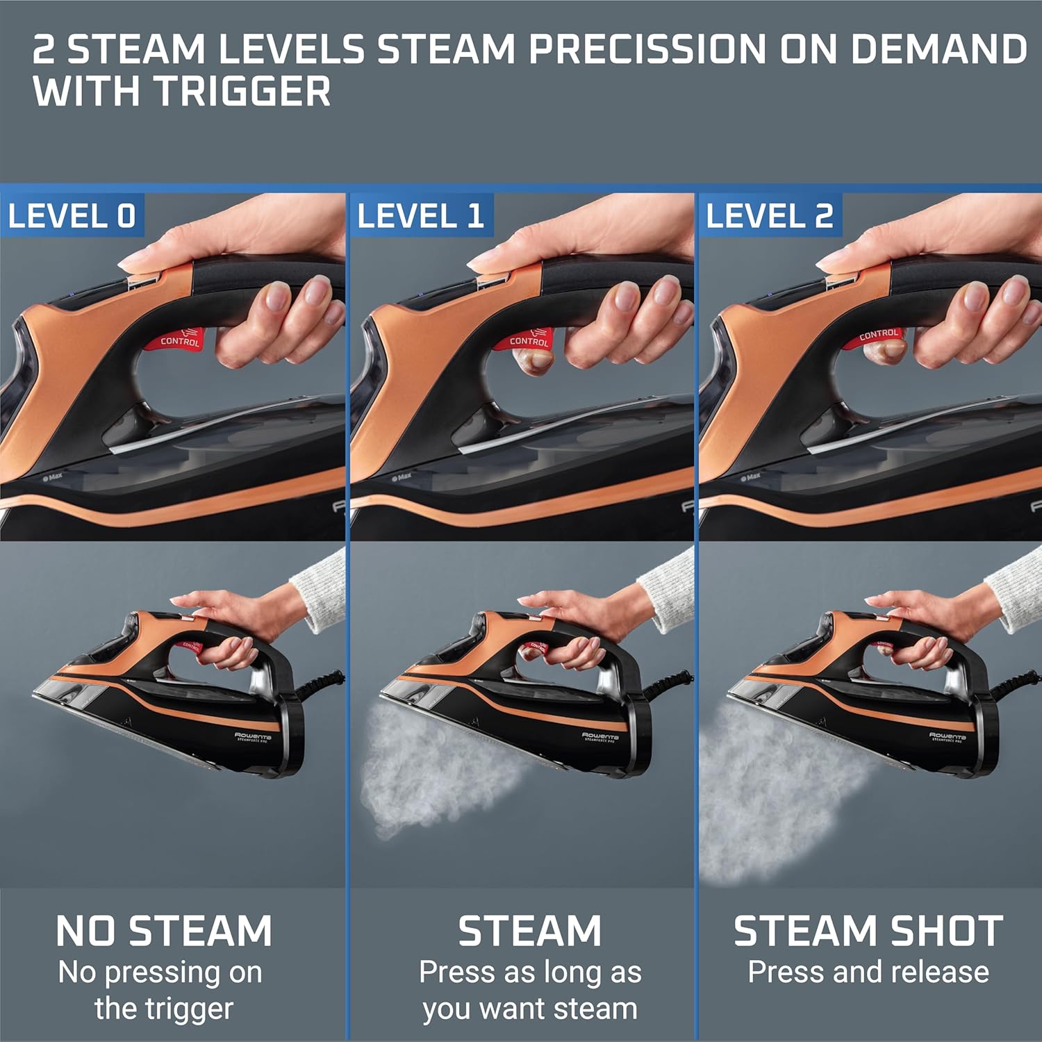 Rowenta Iron Steam Force Pro Stainless Steel Soleplate Steam Iron for Clothes, 400 Microsteam Holes, 1850 Watts Rowenta Iron Steam Force Pro Stainless Steel Soleplate Steam Iron for Clothes, 400 Microsteam Holes, 1850 Watts - Image 6