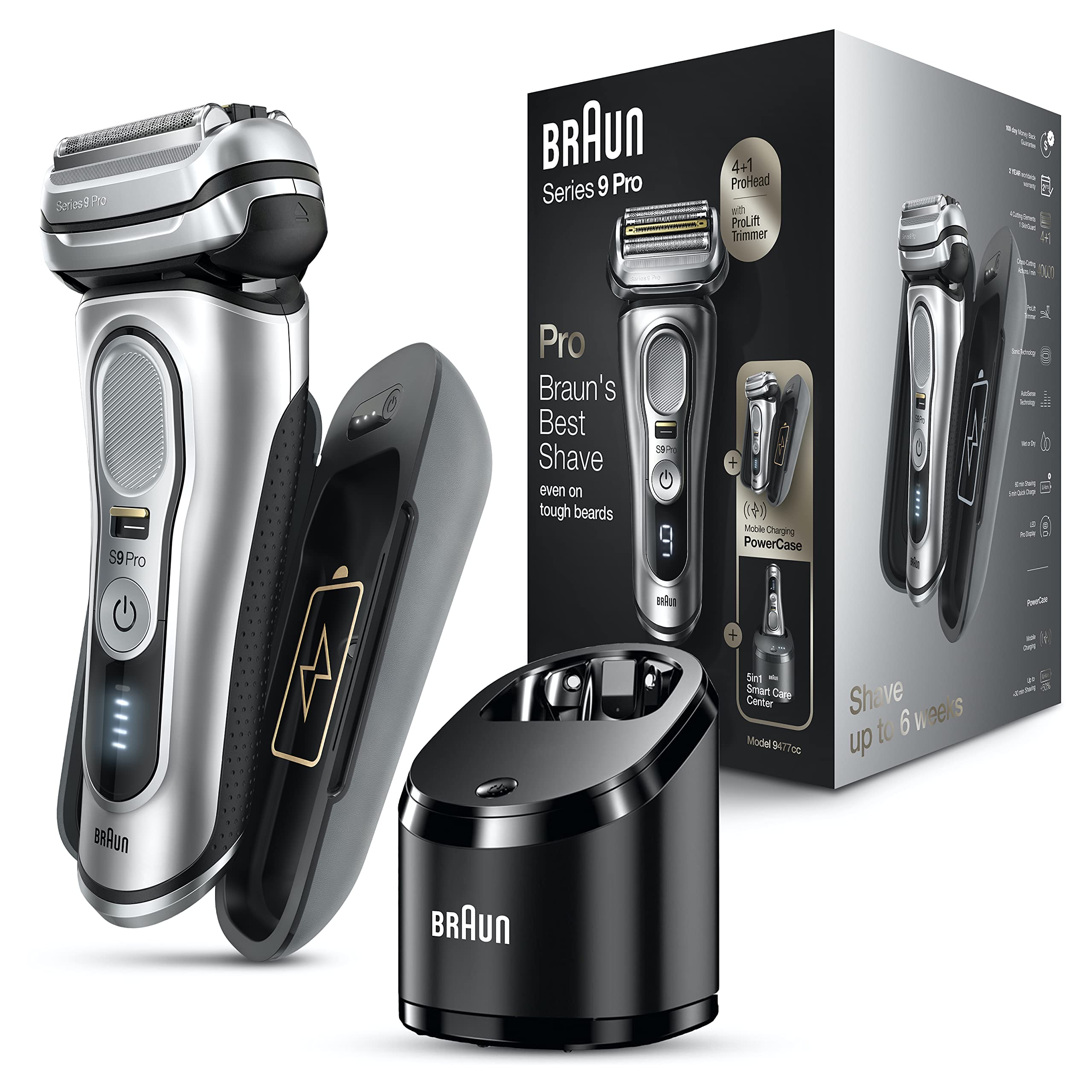 Braun Electric Razor for Men, Waterproof Foil Shaver, Series 9 Pro 9477cc, Wet & Dry Shave, with Portable Charging Case, Silver Braun Electric Razor for Men, Waterproof Foil Shaver, Series 9 Pro 9477cc, Wet & Dry Shave, with Portable Charging Case, Silver