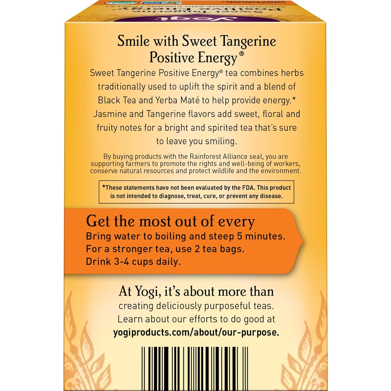 Yogi Sweet Tangerine Positive Energy Tea - 16 Tea Bags per Pack (6 Packs) - Organic Tangerine Energy Tea Yogi Sweet Tangerine Positive Energy Tea - 16 Tea Bags per Pack (6 Packs) - Organic Tangerine Energy Tea - Image 6
