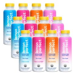 Lemon Perfect 4-Flavor Variety Pack, Hydrating Flavored Lemon Water, Zero Sugar, Refreshing, Organic, 15.2 fl oz Bottles (12-Pack)