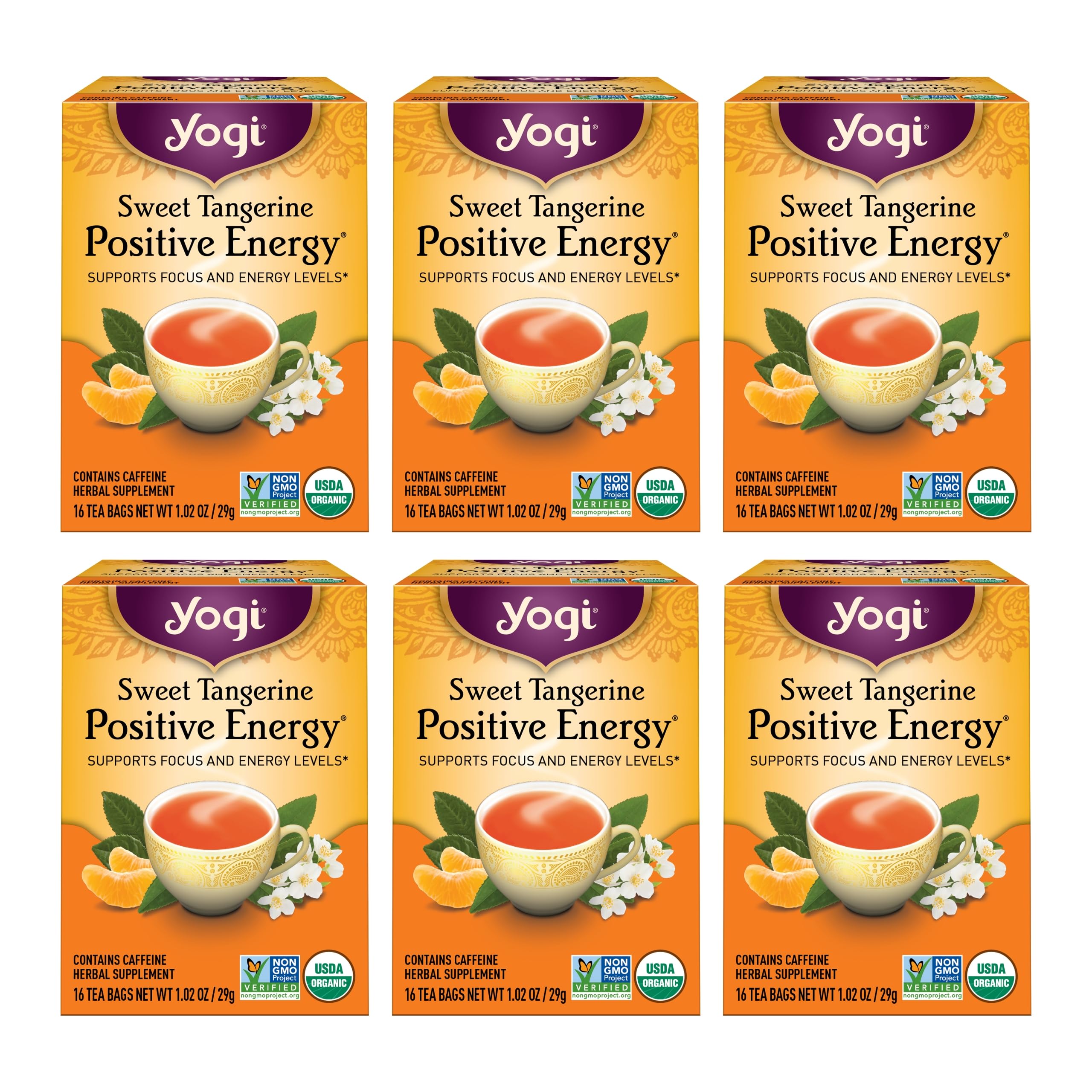 Yogi Sweet Tangerine Positive Energy Tea - 16 Tea Bags per Pack (6 Packs) - Organic Tangerine Energy Tea Yogi Sweet Tangerine Positive Energy Tea - 16 Tea Bags per Pack (6 Packs) - Organic Tangerine Energy Tea