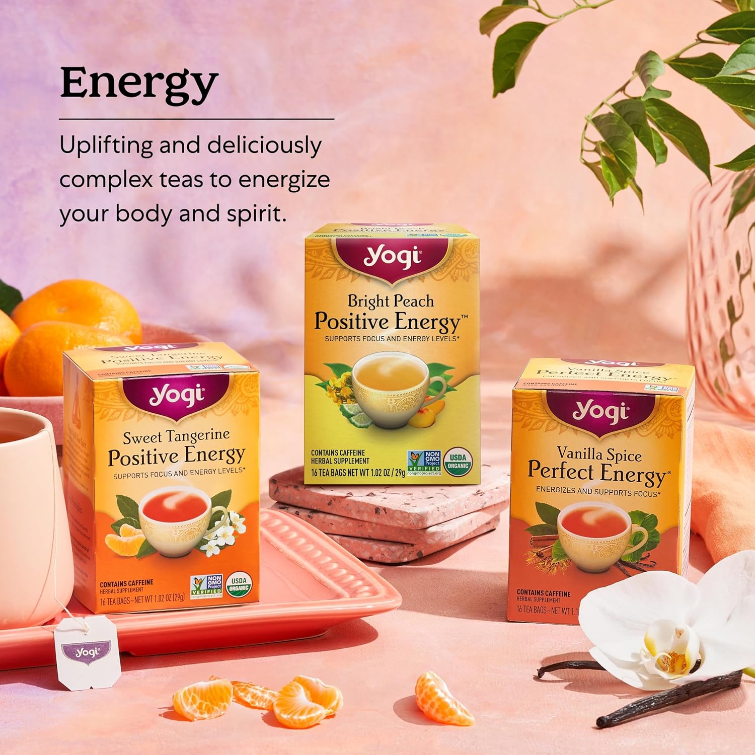 Yogi Sweet Tangerine Positive Energy Tea - 16 Tea Bags per Pack (6 Packs) - Organic Tangerine Energy Tea Yogi Sweet Tangerine Positive Energy Tea - 16 Tea Bags per Pack (6 Packs) - Organic Tangerine Energy Tea - Image 3