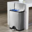 simplehuman Rectangular Dual Compartment Recycling Kitchen Step Trash Can, 46 Liter, Brushed Stainless Steel