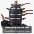 Kitchen Academy Induction Cookware Sets - 12 Piece Cooking Pan Set, Granite Black Nonstick Pots and Pans Set