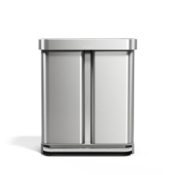 simplehuman 58 Liter, 15.3 Gallon Rectangular Hands-Free Dual Compartment Recycling Kitchen Step Trash Can, Brushed Stainless Steel