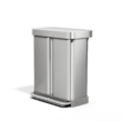 simplehuman 58 Liter, 15.3 Gallon Rectangular Hands-Free Dual Compartment Recycling Kitchen Step Trash Can, Brushed Stainless Steel