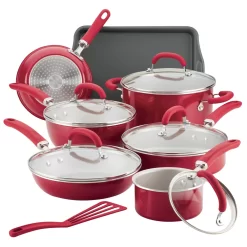 Rachael Ray Create Delicious Aluminum Nonstick Cookware Induction Cookware Set, 13-Piece, Red Shimmer