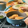 Rachael Ray Cucina Hard Enamel Nonstick Cookware and Measuring Cup Set, 18-Piece, Agave Blue