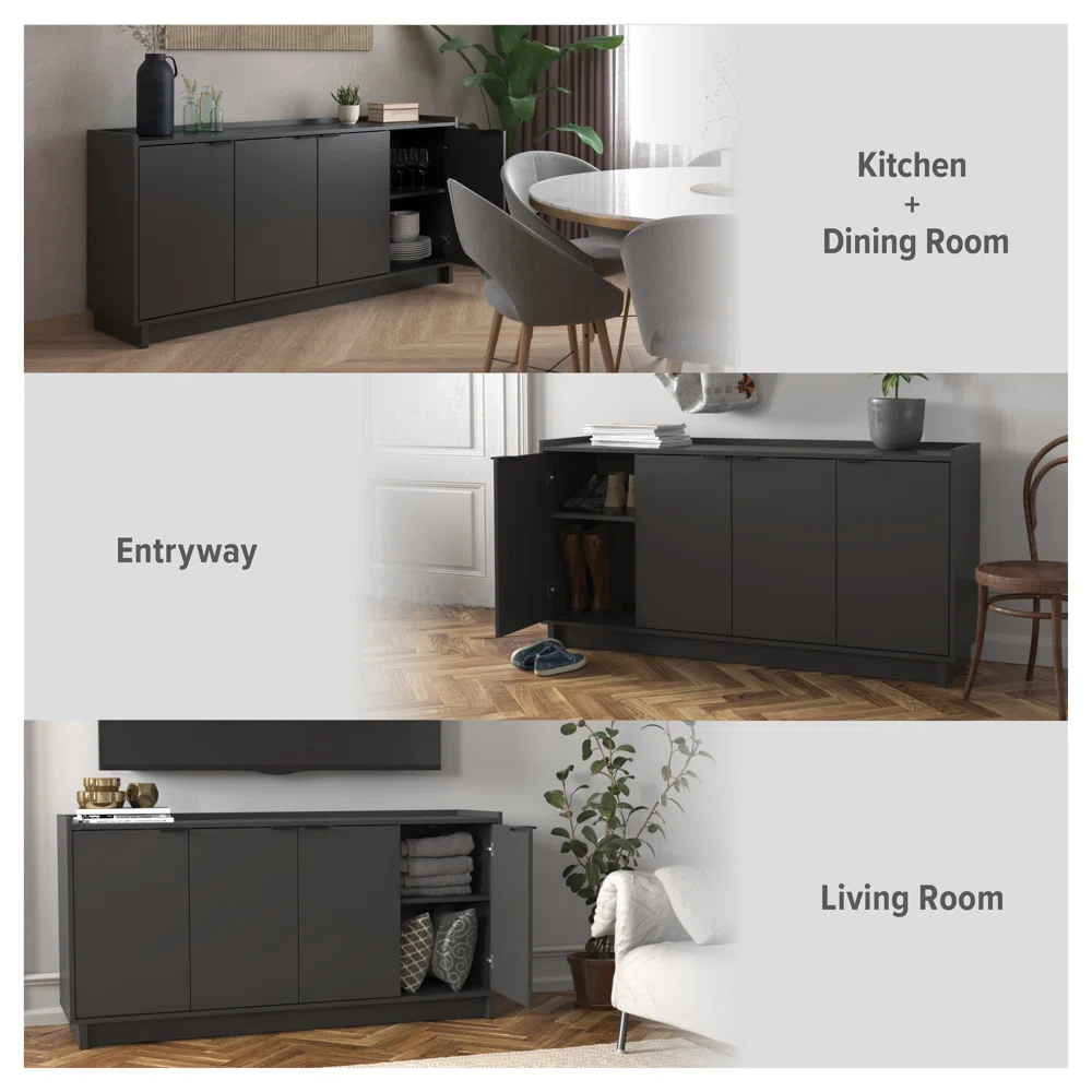 Prepac Finnley Sideboard Cabinet Buffet Cabinet, Black Prepac Finnley Sideboard Cabinet Buffet Cabinet, Black - Image 11