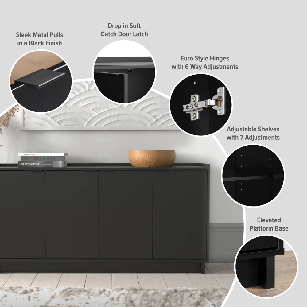 Prepac Finnley Sideboard Cabinet Buffet Cabinet, Black Prepac Finnley Sideboard Cabinet Buffet Cabinet, Black - Image 9