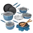 The Pioneer Woman Frontier Speckle 18 Piece Nonstick Aluminum Cookware Set, Blue