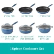 The Pioneer Woman Frontier Speckle 18 Piece Nonstick Aluminum Cookware Set, Blue