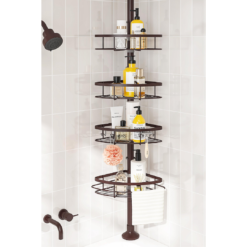SEIRIONE Rustproof Shower Corner Caddy Organizer for Bathroom,Tension Pole with 4 Baskets,39.2 to 113 Inch Height, Bronze