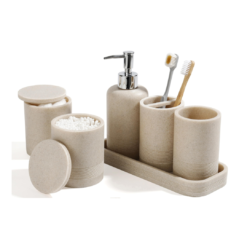 YMXYJM Bathroom Accessories Set, 6-Piece Bathroom Accessory Set, Toothbrush Holders Set, Soap Dispenser (Beige)
