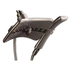 BRIGHT SHOWERS Shower Head Combo with Two Spray Setting , Fixed Shower Head and Handheld with Grey Face, Brushed Nickel