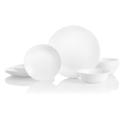 Corelle Vitrelle 18-Piece Service for 6 Dinnerware Set, Triple Layer Glass and Chip Resistant, Lightweight Round Plates and Bowls Set, Winter Frost White