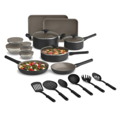 bella 21 Piece Kitchen Set with EverGood Ceramic Nonstick Coating​, Dishwasher & Oven Safe, All Stovetops Compatible, Tempered Glass Lids & Cool Touch Handles, Black