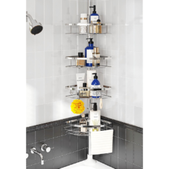 SEIRIONE Rustproof Shower Corner Caddy Organizer for Bathroom, 4 Adjustable Shelves with Tension Pole